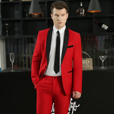 jacket pants red Jackt+ брюки Tide мужские 3 цвета с цветочным принтом Модные Повседневные костюмы последние конструкции пальто брюки Свадебный костюм жениха для сцены - Цвет: jacket pants red
