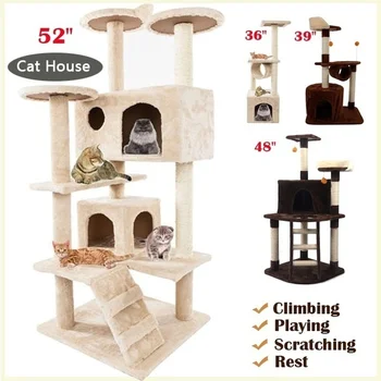 

Domestic Delivery 80 inch Cat Climbing Tree Toy Cats Kitten Jumping Standing Frame Post Beige Home furniture for Cats