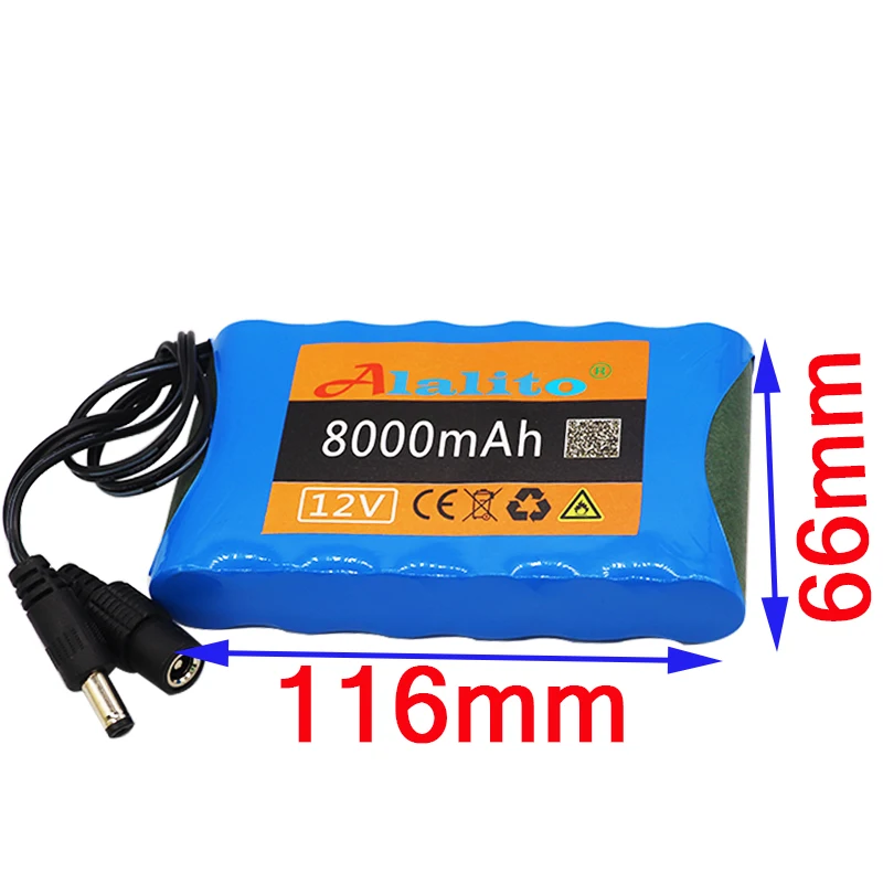 ALalito аккумулятор высокой мощности 8Ah 18650 перезаряжаемый комплект литий-ионный батарей Емкость DC 12,6 V 8000mAh CCTV Cam Monitor