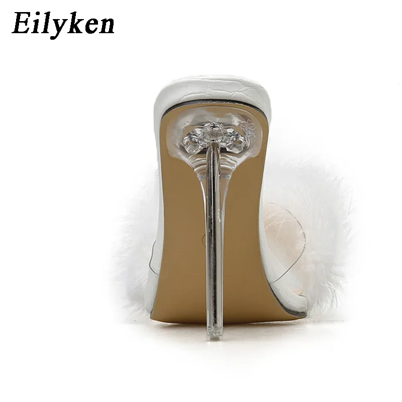 Eilyken; пикантные прозрачные меховые Шлепанцы из ПВХ с открытым носком; Модный дизайн; Прозрачная женская обувь на высоком каблуке из прозрачного плексигласа; женские босоножки