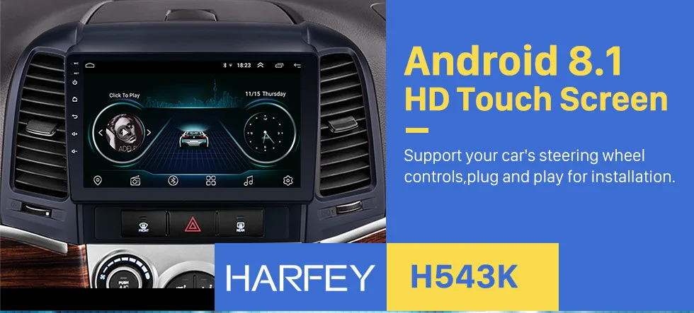 Best Harfey 2Din Android 8.1 HD 9" Car GPS Navi Autoradio Media Player 1+16GB For HYUNDAI SANTA FE 2005 2006 2007 2008-2012 Head Unit 0