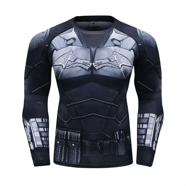 Batman 3D printed long-sleeved men's compression sports long-sleeved superhero shirt long-sleeved suit fitness European shirt