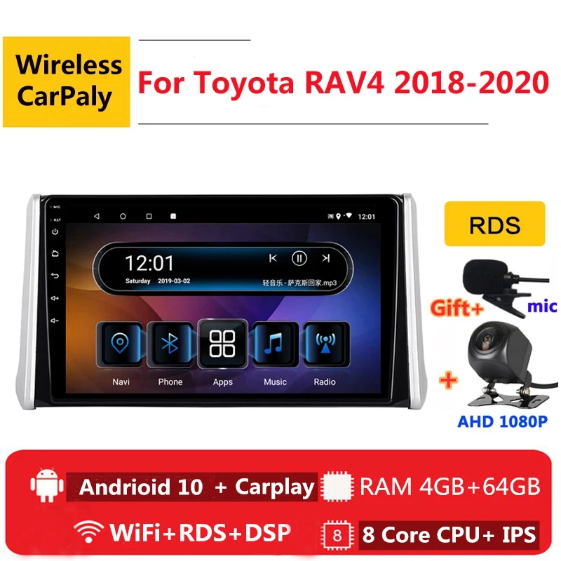 Автомагнитола 2 din 8 ядер android 10 для Toyota RAV4 RAV 4 2018 2019 2020 навигация GPS DVD
