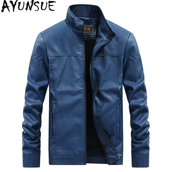 

AYUNSUE 2020 Pu Leather Jacket Men Spring Autumn Faux Leather Coat Motorcycle Biker Jacket Chaqueta Cuero Hombre 7707 KJ3074