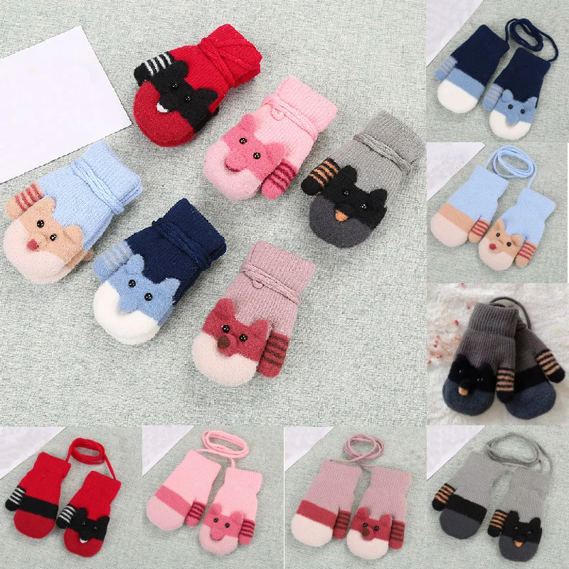 Winter Knit Wool Baby Gloves Newborn Kids Finger Mittens Fashion Cute