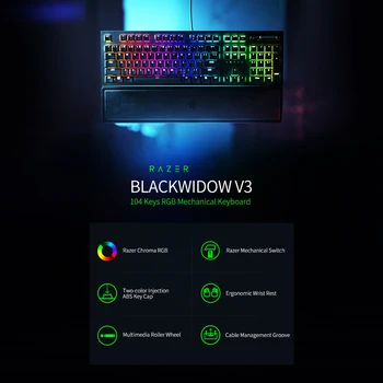 

Razer BlackWidow V3 Mechanical Keyboard 104 Keys Wired Gaming Keyboard with Razer Chroma RGB Razer Green Mechanical Switch