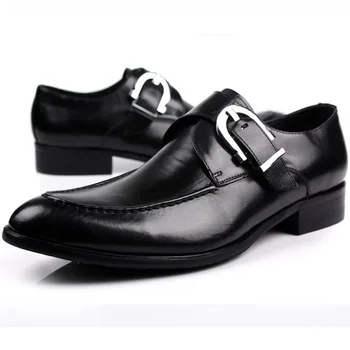 

European Style Handmade Genuine Leather Men Black Monk Strap Formal Shoes Office Business Wedding Dress Loafer Shoes