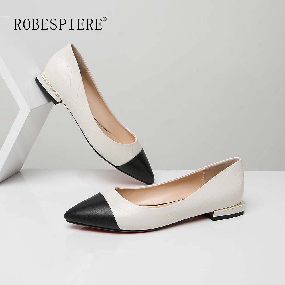 

ROBESPIERE Hot Sale Women Casual Flats Quality Genuine Leather Mixed Colors Loafers Shallow Low Heels Large Size Lady Shoes A64