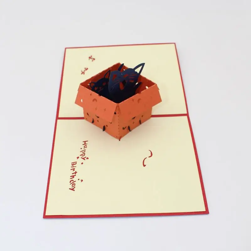  Handmade 3D Pop Up Cat Hidden In Box Greeting Card With Envelope Invitation Birthday Christmas Wedd - 4000357828402