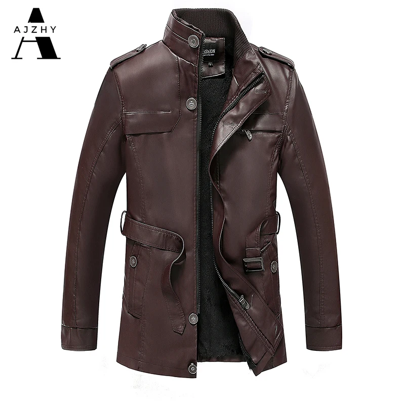 

Men Pu Leather Jackets Winter Warm Long Thick Motorcycle Jacket and Coats Men Black Military Fashion Casual Windbreaker Clothes