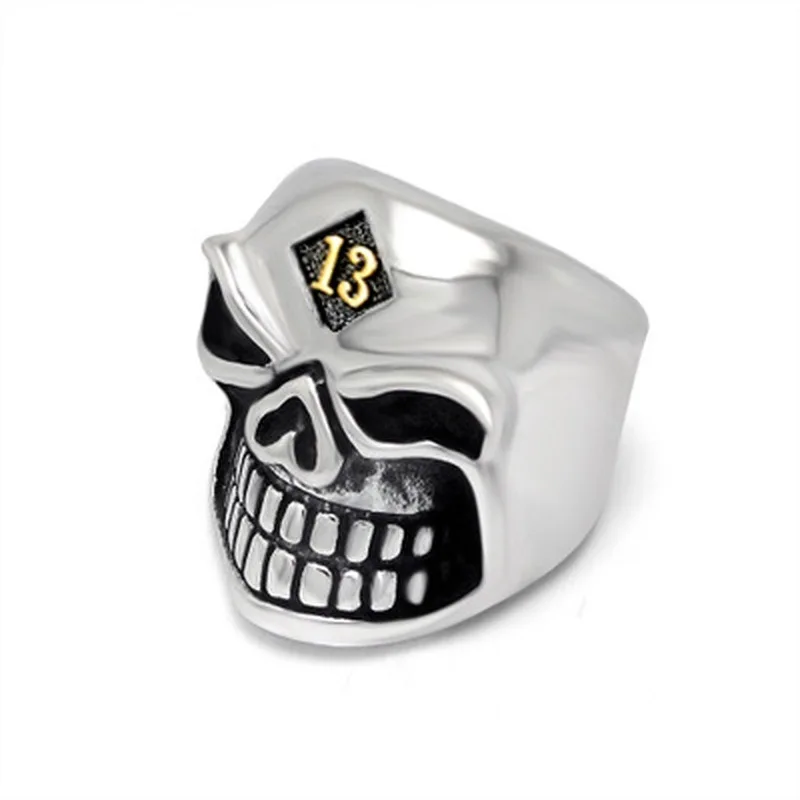 

Retro Men's Silver colour Stainless Steel Ring Skull Ring Digital Ring Hip Hop Punk Motorcyclist Ring Jewelry Gift