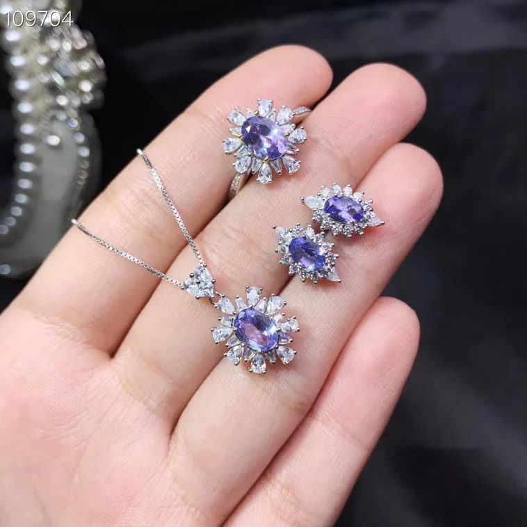 KJJEAXCMY fine jewelry 925 Стерлинговое Серебро инкрустированное натуральное ожерелье из танзанита кольцо серьги костюм поддержка тест популярный