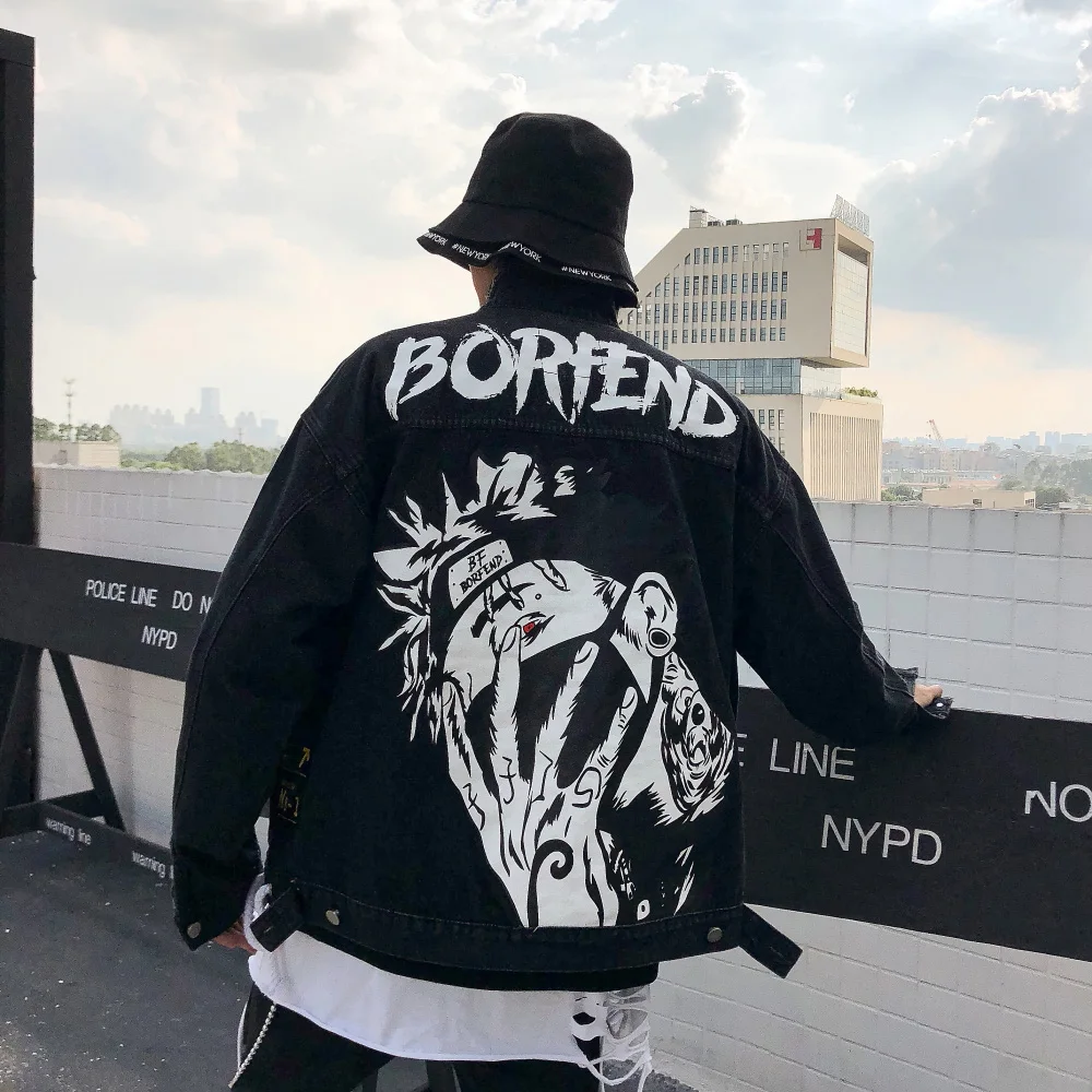 Hip Hop print graffiti Mannen Denim Jassen streetwear 2019 Punk Jeans jassen uitloper casual rock Jeans winter Japanse cartoon Hip Hop print graffiti Mannen Denim Jassen streetwear 2019 Punk Jeans jassen uitloper casual rock Jeans winter Japanse cartoon
