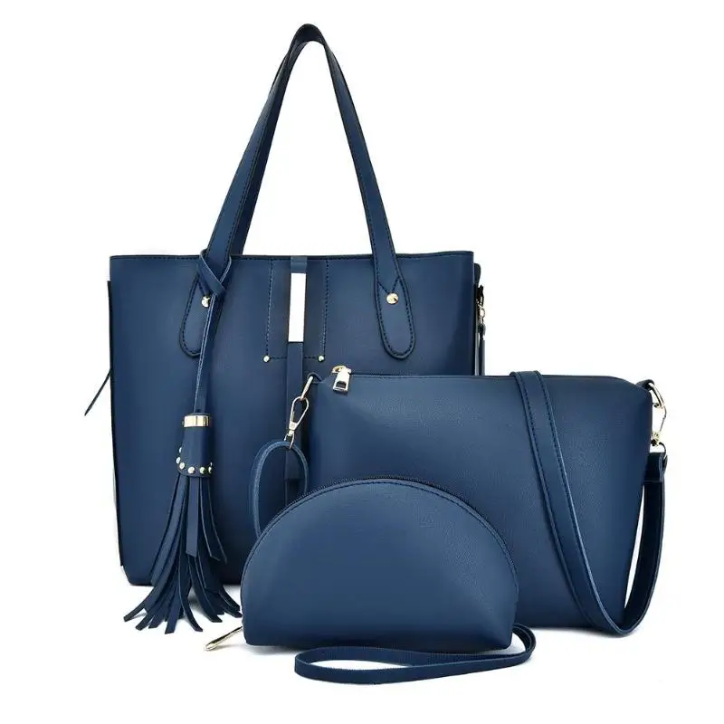 Blue 3 шт./компл. Для женщин Сумочка в комплекте Сумка, модная женская сумка из искусственной кожи однотонные Цвет сумка Однотонная одежда большая сумочка клатч - Цвет: Blue