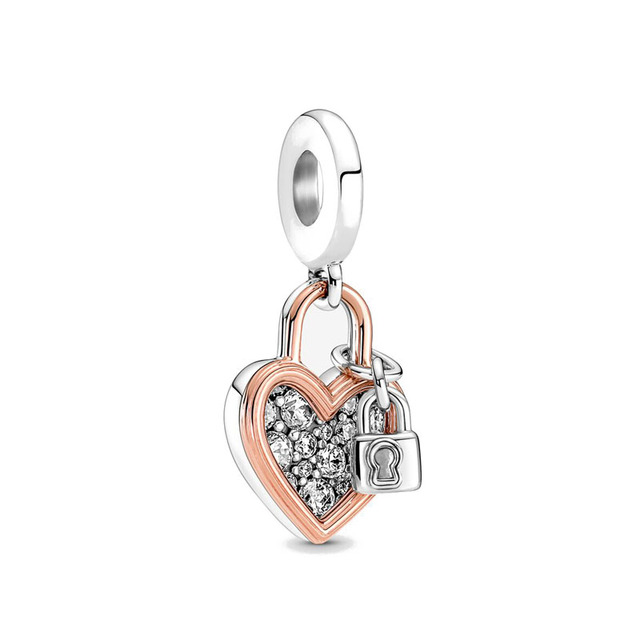 New Diy Acessories Valentine's Day Rose Heart Padlock Bead Fit Original Pandora Charms Bracelet Jewelry Sterling Silver 925