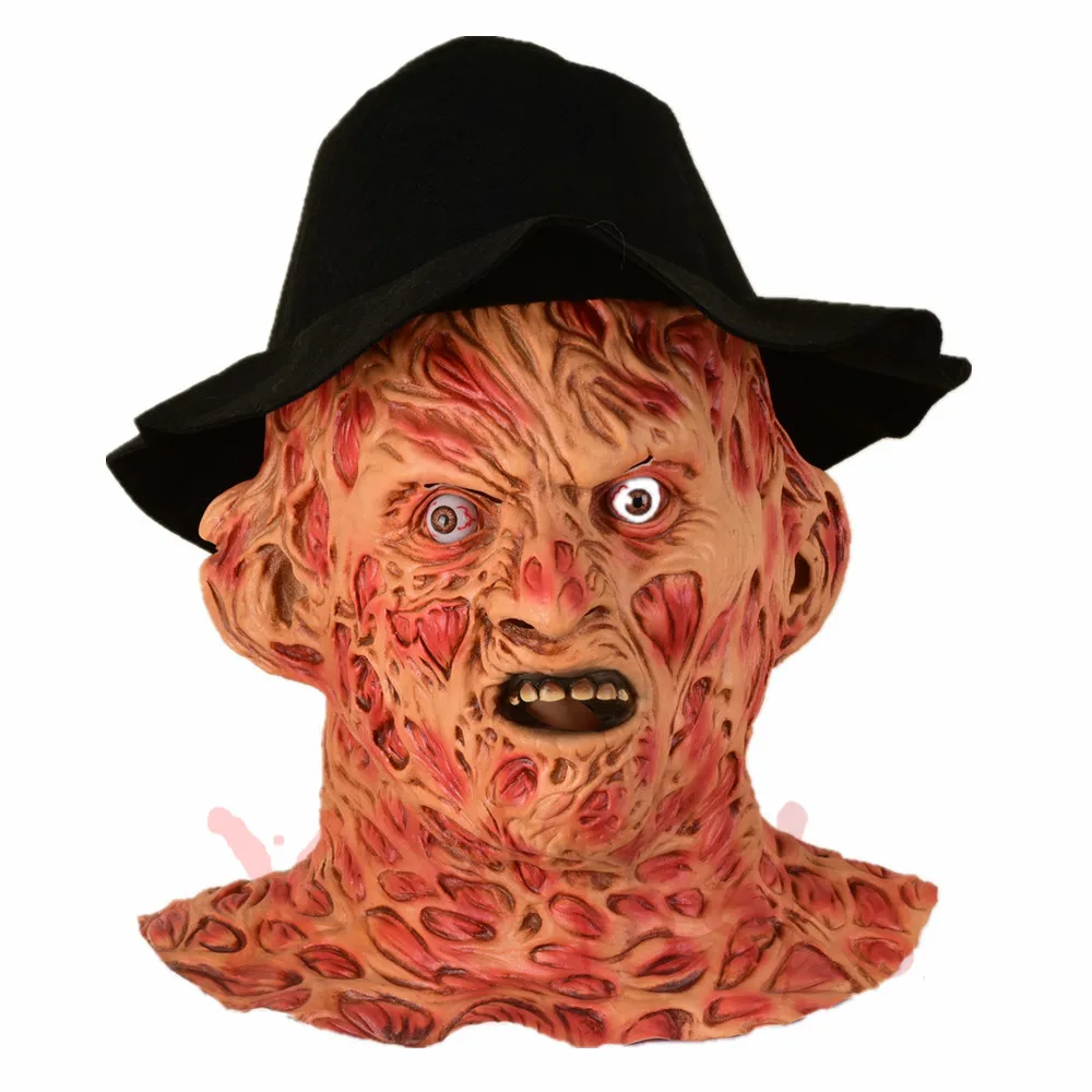 mask with hat Новая маска Фредди Крюгера со шляпой лапой латексный костюм для взрослой вечеринки пятница 13th Killers Джейсон ужас Slasher larp перчатки лапы металл - Цвет: mask with hat