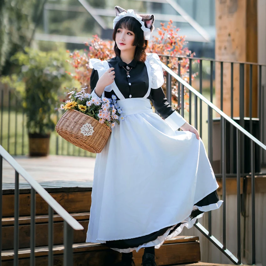 

Japanese Anime Men Women Court Maid Wear Halloween Medieval Cosplay Costumes Party England Carnival Festival Retro Long Dress