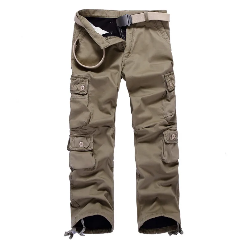 Высокое качество, новые зимние утепленные флисовые мужские военные тактические брюки-карго с карманами, мужские однотонные повседневные брюки, плюс размер 40 - Цвет: Khaki