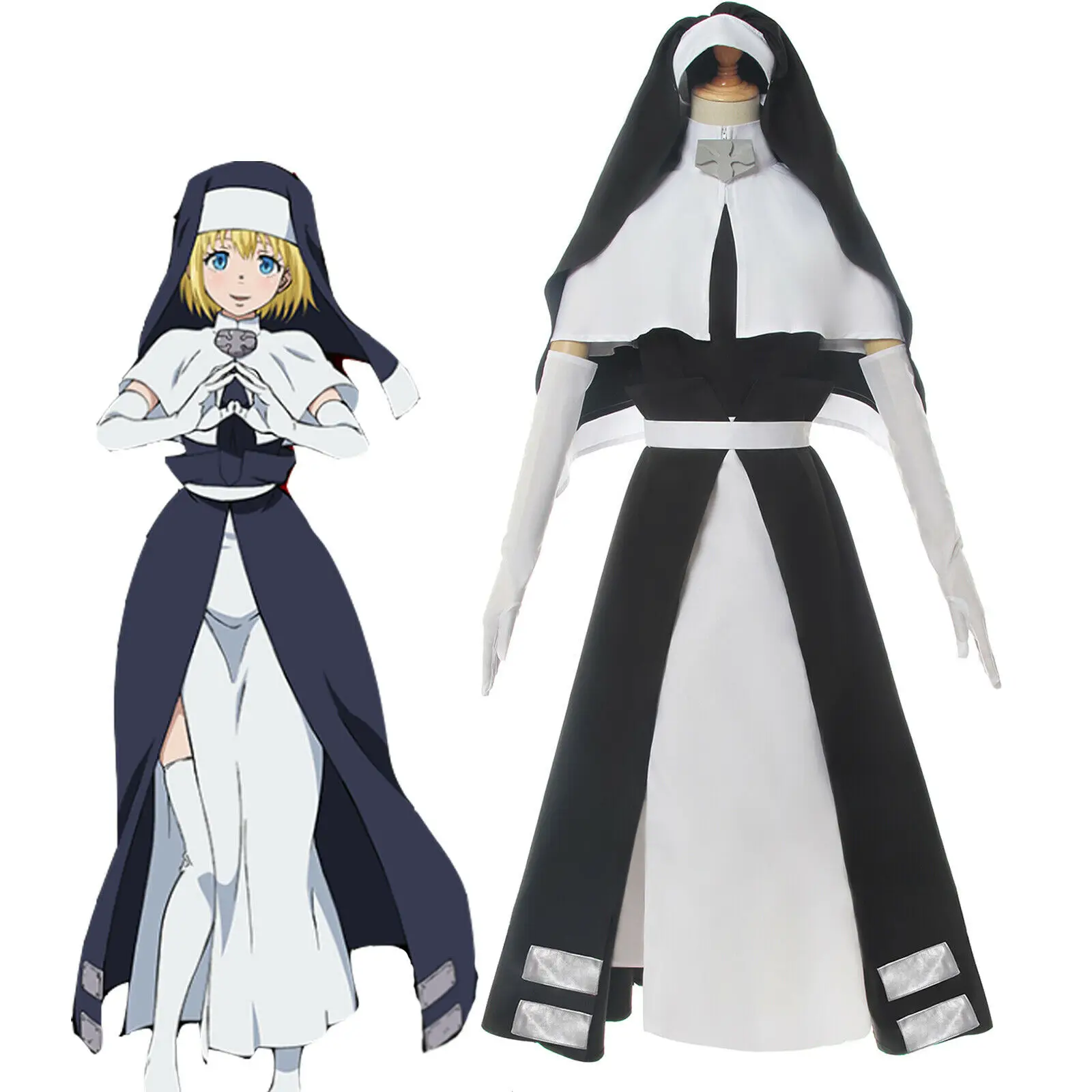 

Anime Fire Brigade of Flames Nun Full Set Outfit Dress Suit Enen no Shouboutai Sister Iris Cosplay Costume Nun Uniform Dress Set