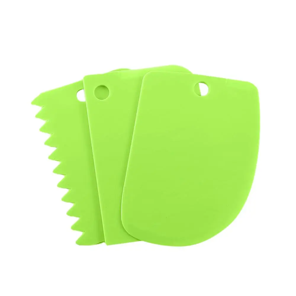 Армейский зеленый 3pcs/set Plastic Dough Icing Fondant Scraper Set Cake Decorating Cream Scraper Cake Cut Knife Scrape Knife for Kitchen CD - Цвет: Армейский зеленый
