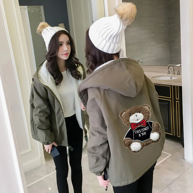 

Women Basic Coat Thick Jacket Lady Warm Winter Autumn Plus Size Cartoon Jacket Female Korean Loose Casual Lambswool Outwear 4XL