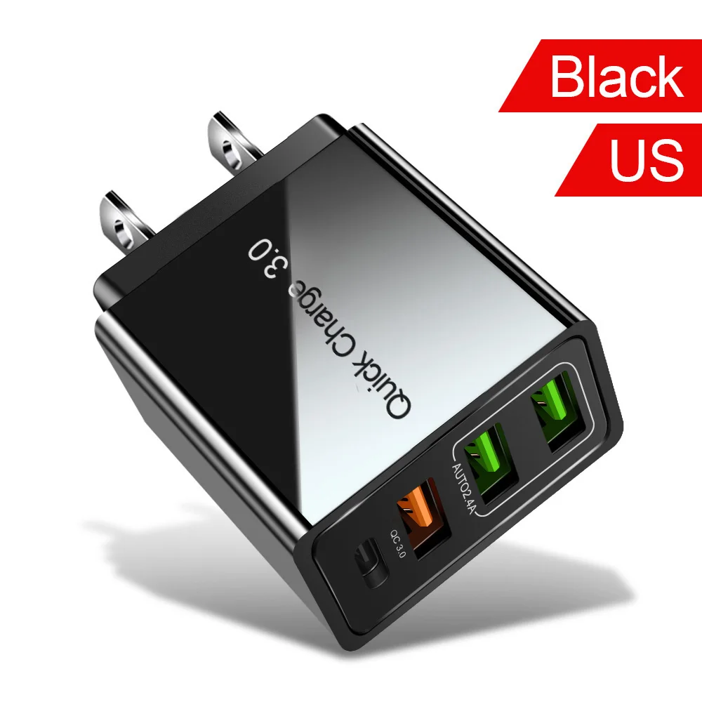 48 Вт USB Quick Charge 3,0 PD type C USB зарядное устройство для samsung iPhone huawei Tablet QC 3,0 быстрое настенное зарядное устройство US EU UK переходник - Тип штекера: 3 Port Black US