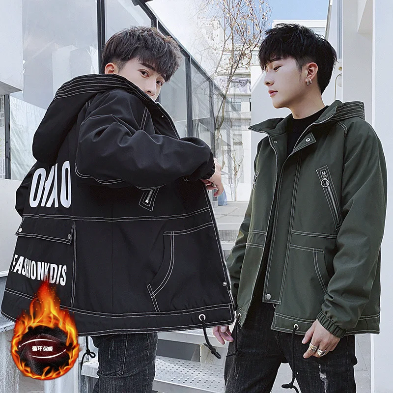 

2019 Autumn And Winter New Style Korean-style MEN'S Jacket Hooded Coat Slim Fit Trench Coat Trend Casual plus Velvet Coat