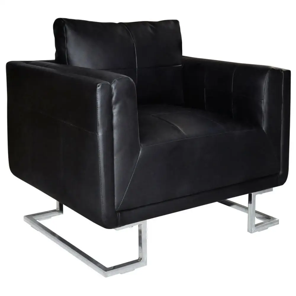 

2019New Arrival Cube Armchair With Chromed Legs Black Synthetic Leather For Living Room/Bedroom Soft Chair Decorative Chair