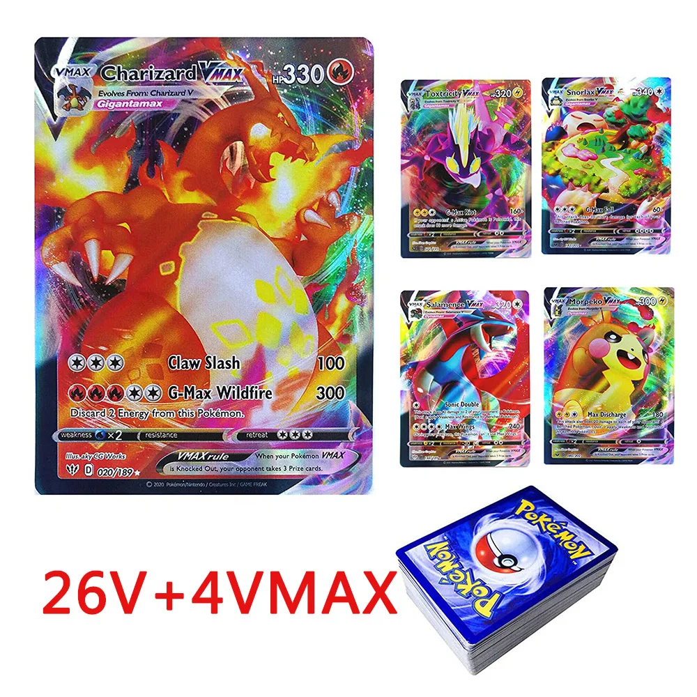 Liquidación Tarjetas de Pokemon V Vmax para niños, juego de intercambio de cartas de Pokemon V brillante, Escudo de espada inglés, Booster, colección de cajas, 30 Uds. R6qX0Jd17
