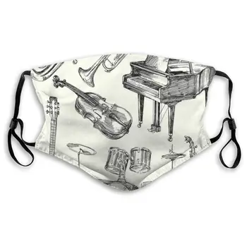 

NYF Kids&Adult Anti Dust Mouth Mask 3D Fashion Musical Instruments Sketch Style with Trumpet Piano Guitar Face Mask with