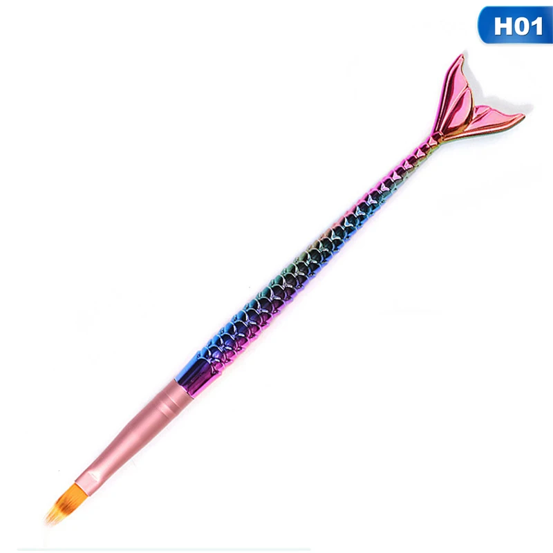 1Pcs Rainbow Fish Tail Mermaid Nail Art Brush Silicone Dotting Sculpture Pen Hollow Carving Emboss Shaping Acrylic Gel Tips Tool