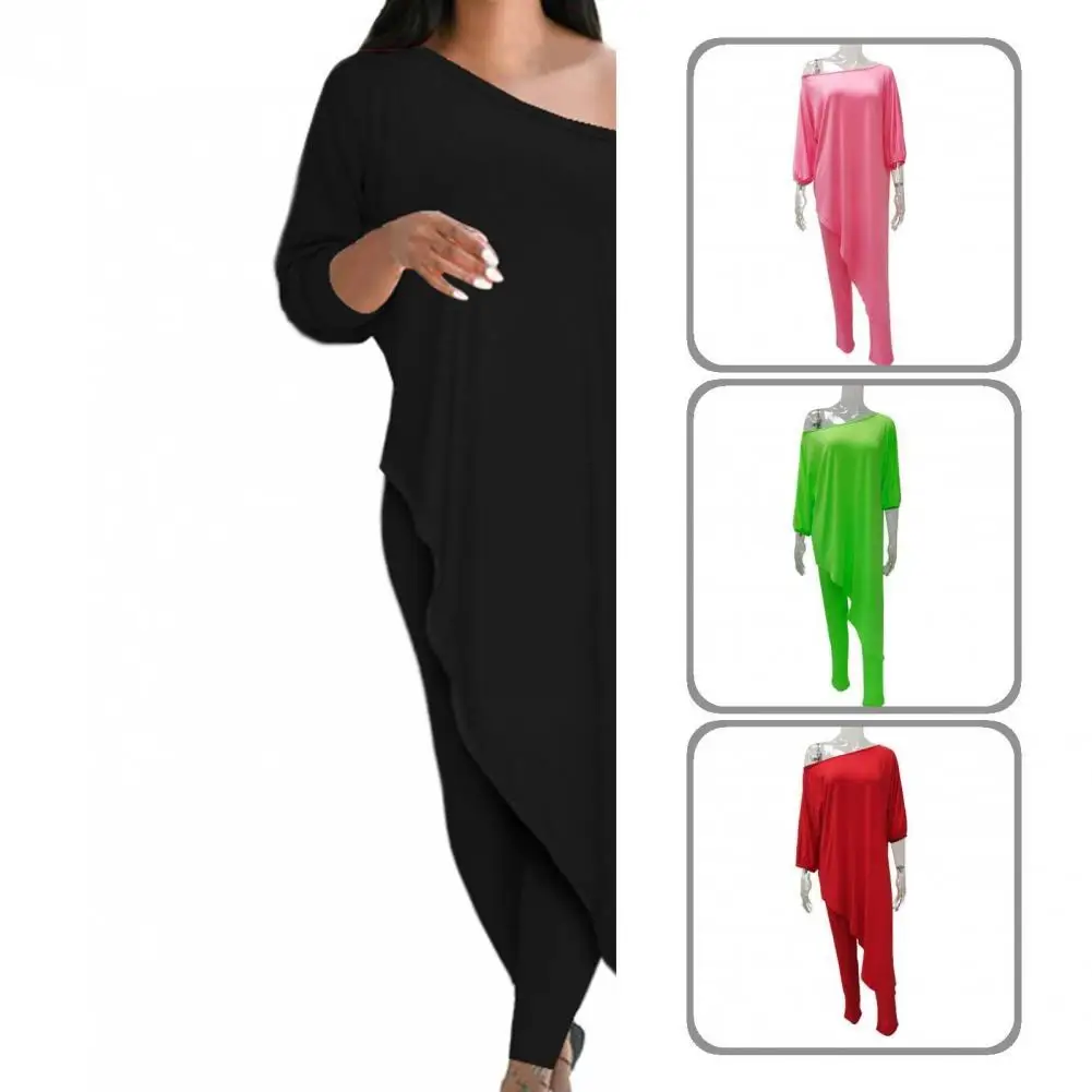 

Women Tops Off Shoulder Comfortable Lantern Sleeve Women Solid Color Blouse Pencil Pants Suit