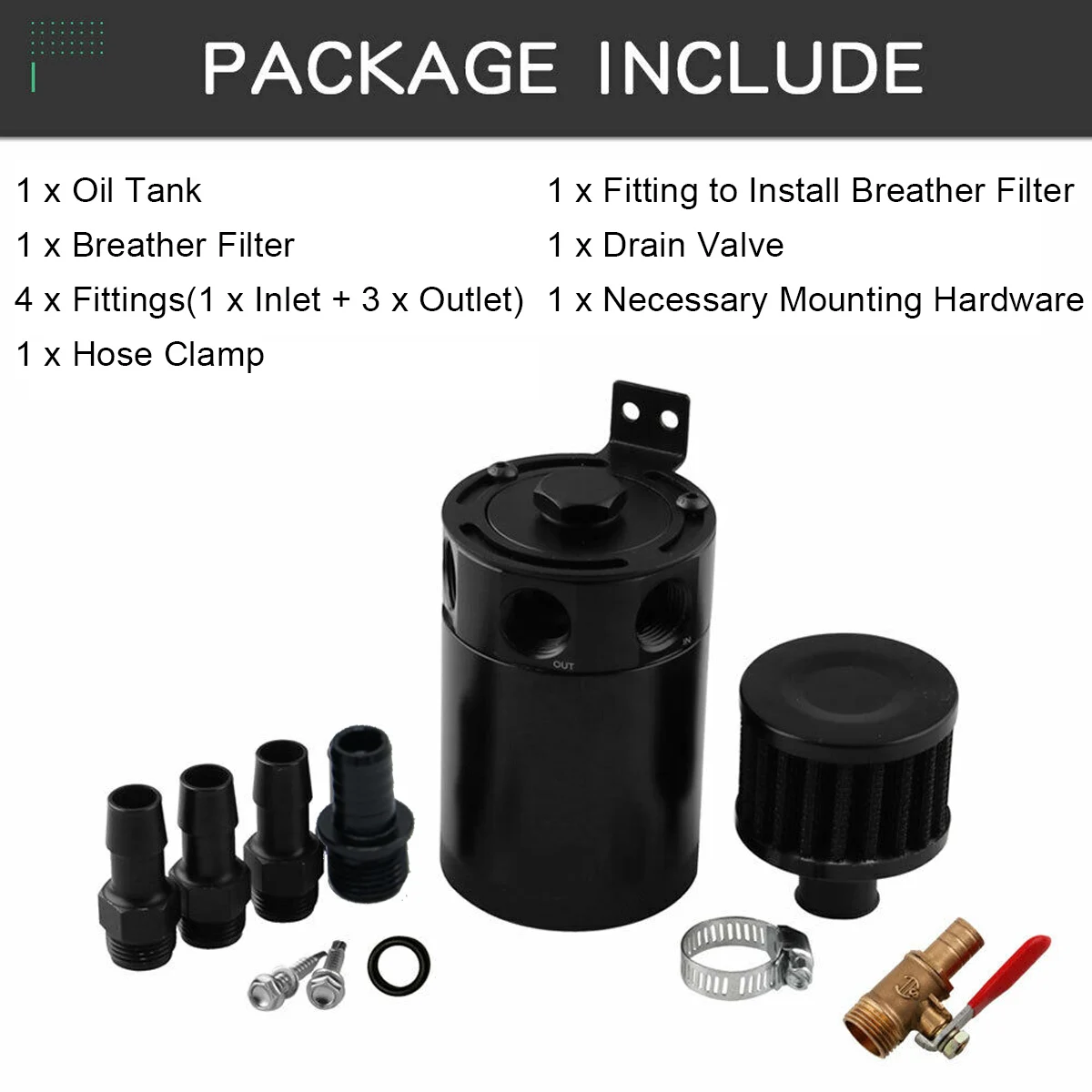 Universal para Captura de Óleo Reservatório para Tanque de Óleo com Válvula de Drenagem Filtro de Couro Baffled de Alumínio Tanque do Tanque Reservatório Compacto Pegar Combustível 5 para tanque de óleo com válvula de