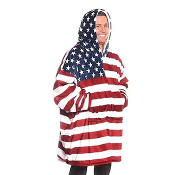 

Flannel Hoodie Blanket Warm Soft Robe Sweatshirt Pullover with Sleeves Large-pocket Velvet Thick Blanket