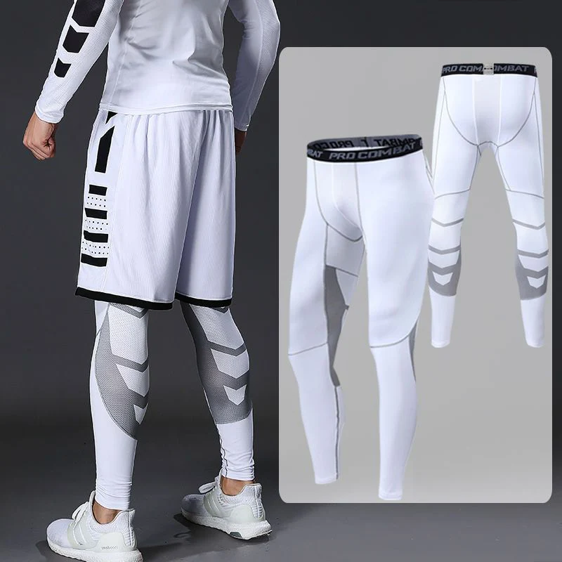 Men's Gym Compression Pants Male Tights Leggings for Running Gym Sport Fitness Quick Dry Fit Joggings Workout White Black Pants