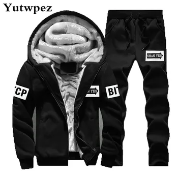 

2019 Winter Wool tracksuit Men Thick Warm Sweatshirts Set Casualmens Sweat Suits Men Outwear Plus Size Tracksuits Set for Men