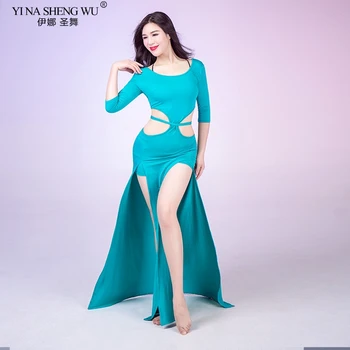

New Women Belly Dance Costume One-Piece Practice Dress Sexy Haft-Sleeved Modal Cotton Oriental Dancewear Wrap Split Dress