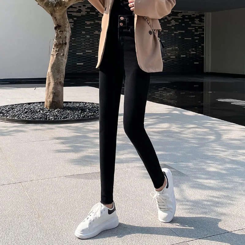 2021 Autumn High Waisted Hollow Out Design Jeans Women Black Extended Stretch Skinny Denim Pencil Pants for Tall Girl 165-175 Cm | Женская