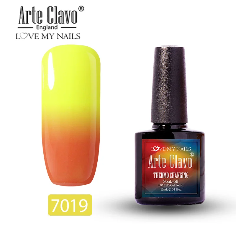 Arte Clavo, 10 мл, Гель-лак для ногтей, меняющий цветовую температуру, блестящее украшение, макияж, маникюрный Топ, набор, сделай сам, дизайн ногтей, салон - Цвет: 7019