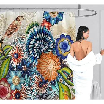 

3D Digital Printing Bathroom Curtain Waterproof Flower Printing Bath Curtain Anti-mildew Shower Curtain for Home Bathroom