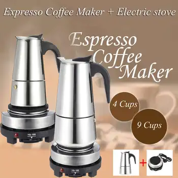 

4/9 Cups Coffee Maker Pot Stainless Steel Mocha Espresso Latte WIth Electric stove Filter Moka Coffee Maker Pot for Kitchen