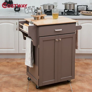 

Kitchen Island Trolley Cart Storage Cabinet with Wine Rack & Shelf KC50279