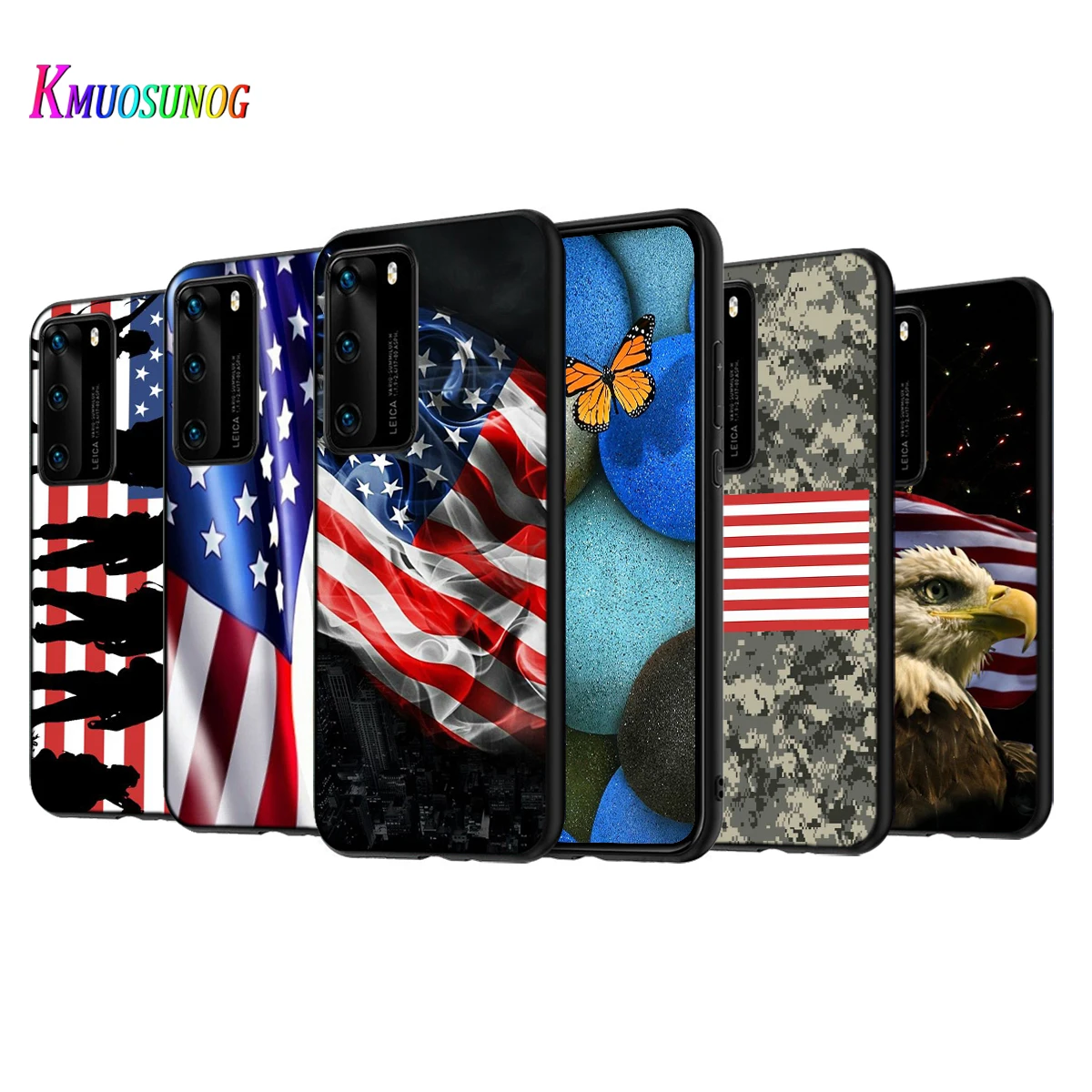 Силиконовый чехол с американским флагом для Huawei P50 P40 P30 P20 Pro P10 P9 F8 Lite E Plus 2016 черный