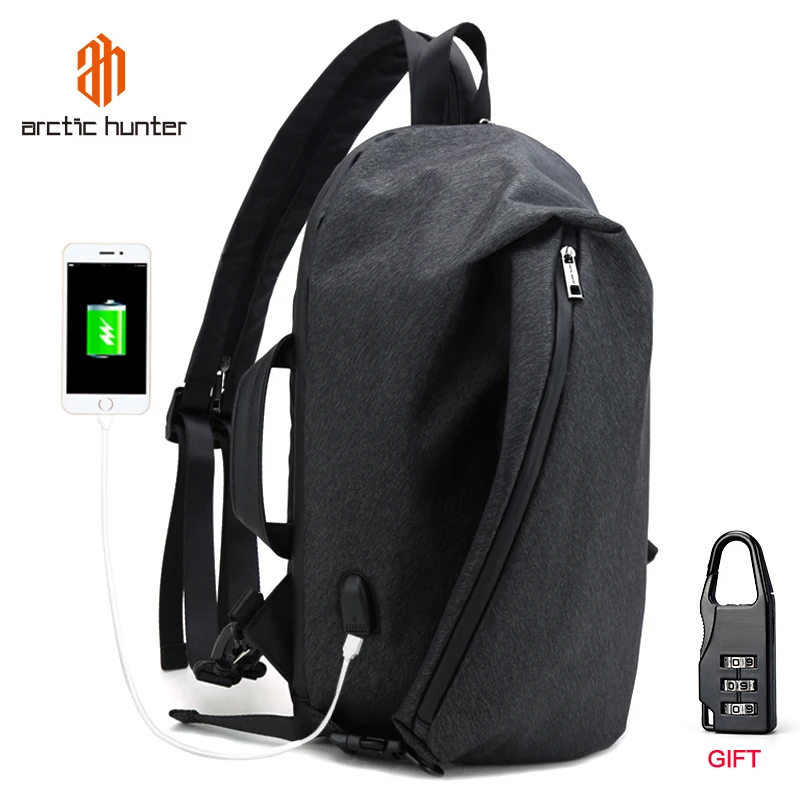 ARCTIC HUNTER, модный мужской рюкзак для ноутбука, usb-порт, водонепроницаемый рюкзак для путешествий, большой емкости, студенческий школьный рюкзак для колледжа