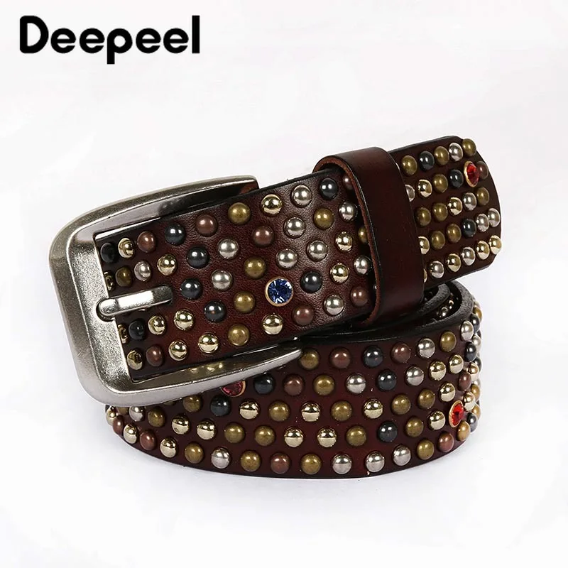 Deepeel 1 шт. 3,8 см* 105-125 см роскошный мужской первый слой из воловьей кожи с пряжкой цветная заклепка в форме гриба украшение кожаный ремень YB358