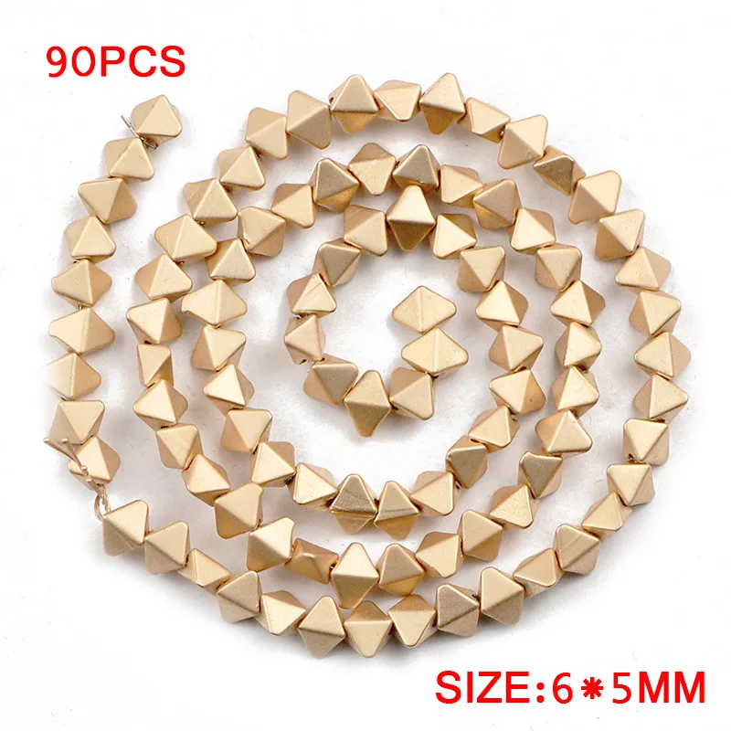 Matte 14K Gold JHNBY матовые призматические/ромбовидные золотые гематитовые бусины из натурального камня 6x5 мм для самостоятельного изготовления ювелирных изделий фурнитура для аксессуаров - Color: Matte 14K Gold
