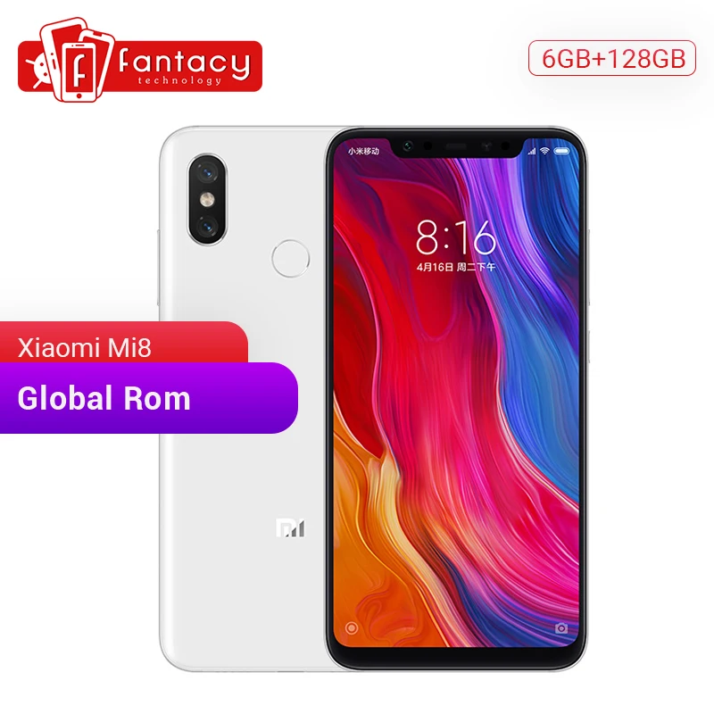 Глобальная ПЗУ Xiaomi Mi 8 6 ГБ 128 Восьмиядерный процессор Snapdragon 845 21 дюйма 1080P AMOLED