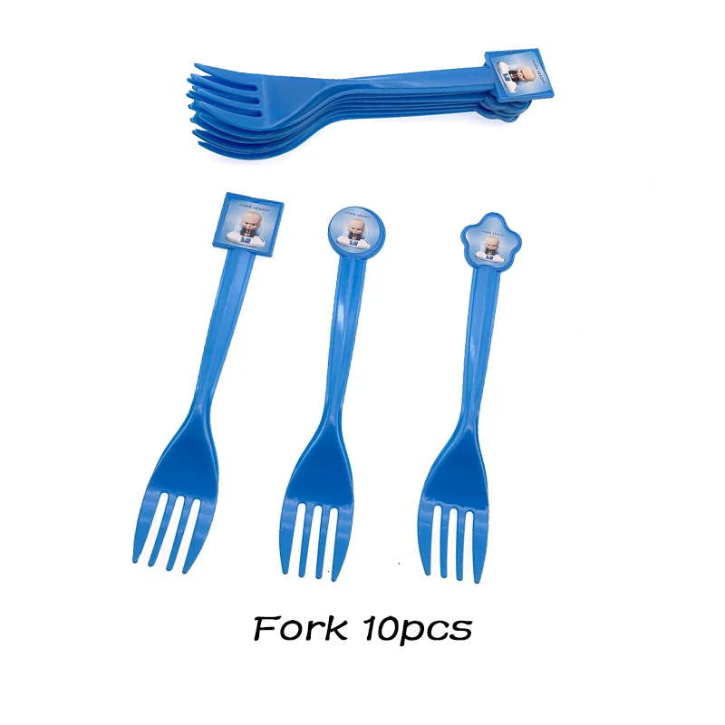 10pcs forks Мультяшные детские бумажные тарелки и стаканы с соломинкой, топпер для торта, подарок на день рождения для мальчиков, вечерние принадлежности - Цвет: 10pcs forks