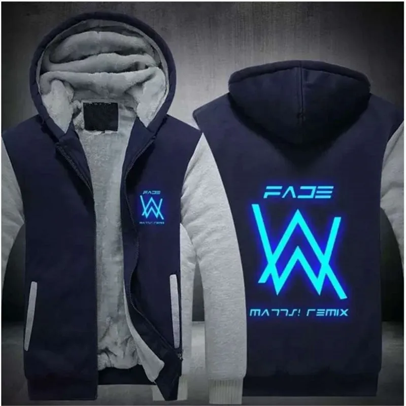 Новинка зимы, Alan Walker, Alan Walker, с принтом, светящийся, плюс бархат, утолщенная толстовка, модная, Harajuku, повседневная мужская куртка