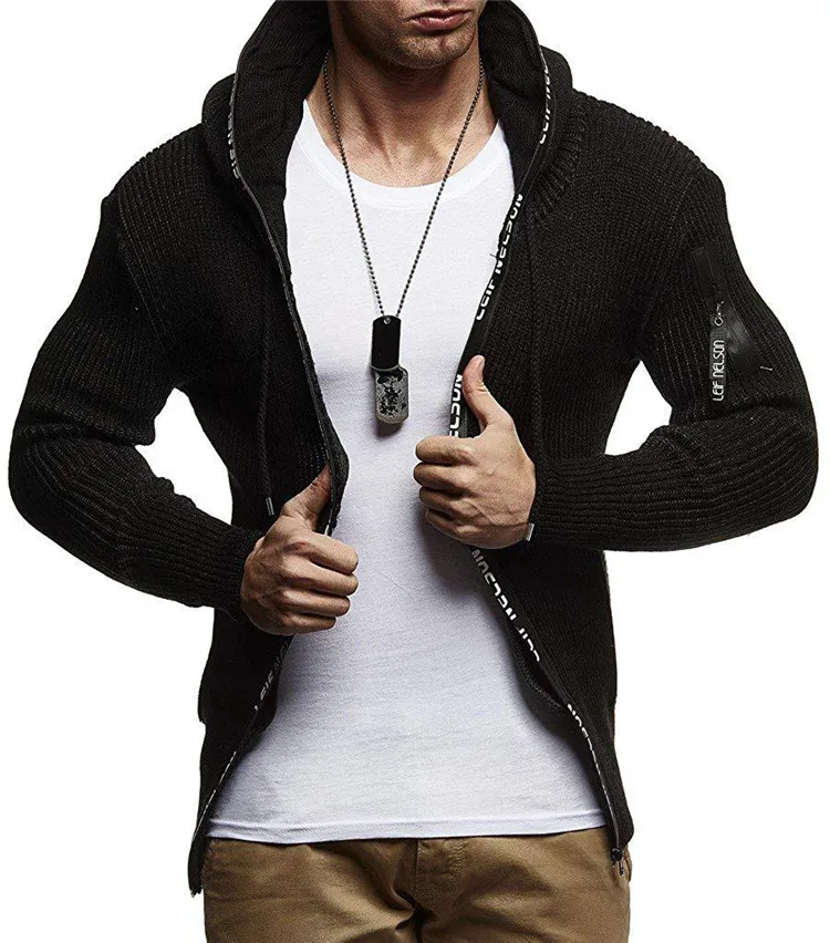 Fashion Slim Men's Knitted Zipper Sweater Autumn Casual Hooded Sweaters Male Warm Winter Cardigan Sweater Coats Tops US Size